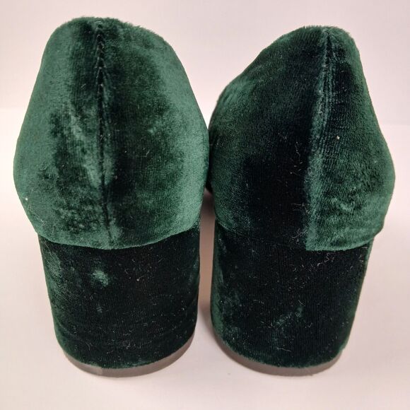 J. Crew Velvet Heels Women 7.5 Green Block Heel Old Money Quiet‎ Luxury Office - Picture 3 of 11